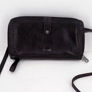 The Sak Black Leather Wristlet Clutch